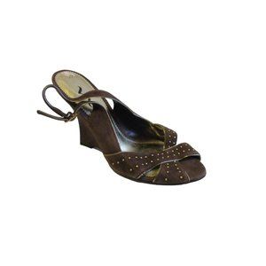 Nina Brown Suede Gold Studded Wedge Slingbacks